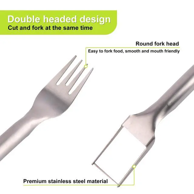 Alt view image 4 of 6 - 2-in-1 Stainless Steel Watermelon Fruit Cutter Slicer Tool and Melon Baller Scoop Fruit Ball Cutter Set, Dual Head Fork Knife Melon Cutter Cutting Tool.