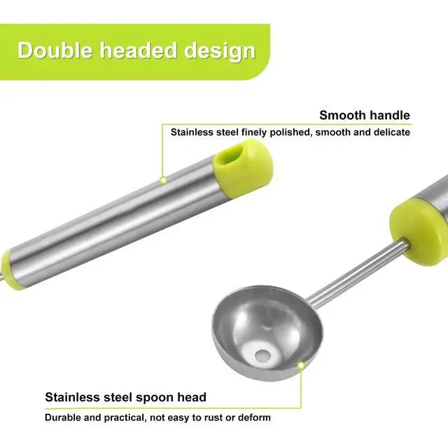 Alt view image 5 of 6 - 2-in-1 Stainless Steel Watermelon Fruit Cutter Slicer Tool and Melon Baller Scoop Fruit Ball Cutter Set, Dual Head Fork Knife Melon Cutter Cutting Tool.