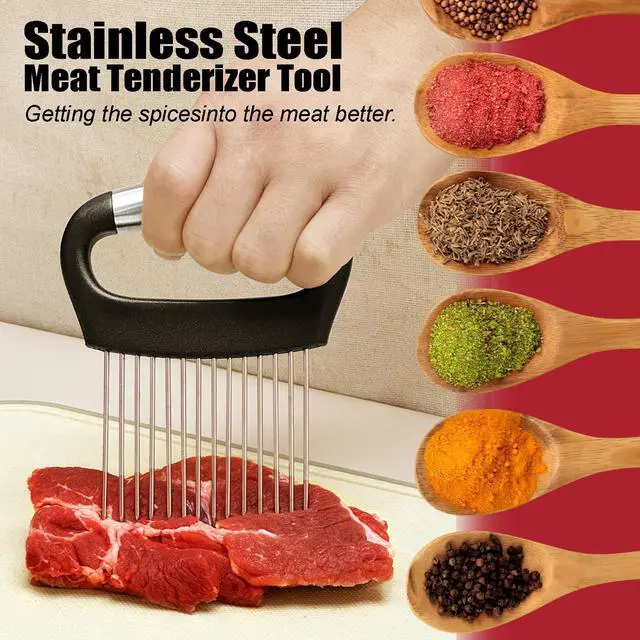 Alt view image 3 of 7 - Onion Slicer with Protective Cover - Stainless Steel Cutter for Slicing Tomatoes, Potatoes, Avocados - Multiuse Vegetable Chopper and Meat Tenderizer