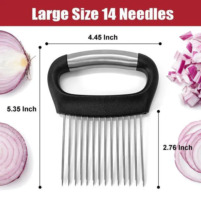 Alt view image 6 of 7 - Onion Slicer with Protective Cover - Stainless Steel Cutter for Slicing Tomatoes, Potatoes, Avocados - Multiuse Vegetable Chopper and Meat Tenderizer