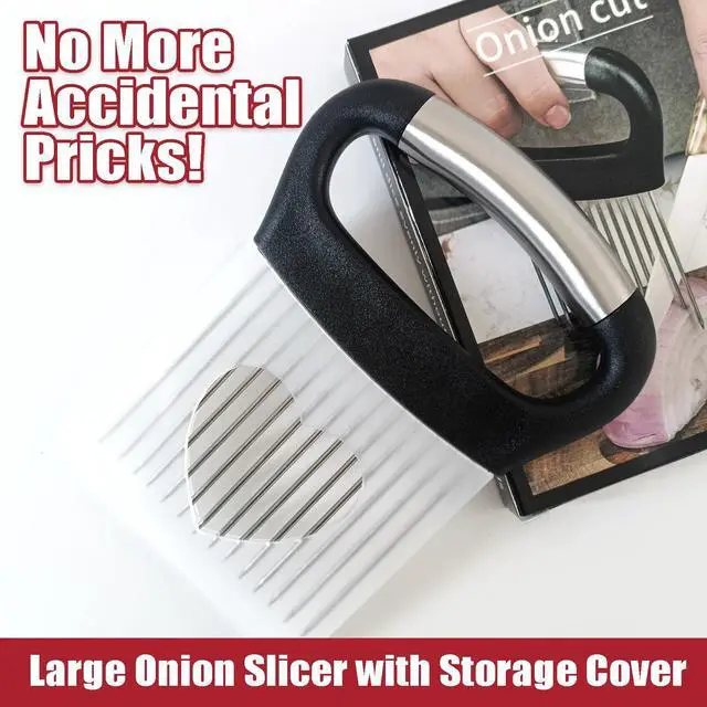 Alt view image 5 of 7 - Onion Slicer with Protective Cover - Stainless Steel Cutter for Slicing Tomatoes, Potatoes, Avocados - Multiuse Vegetable Chopper and Meat Tenderizer
