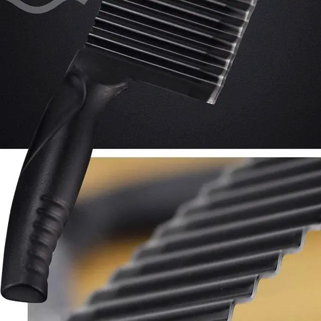 Alt view image 4 of 7 - Crinkle Potato Cutter 2.9" x 11.8" Stainless Steel Waves French Fries Slicer Handheld Chipper Chopper, Vegetable Salad Chopping Knife Home Kitchen Wavy Blade Cutting Tool, Black (1 Pack)