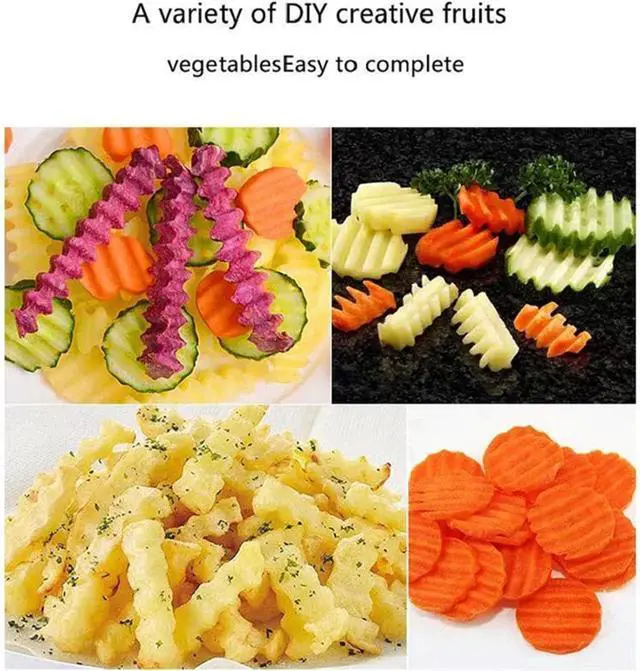 Alt view image 5 of 7 - Crinkle Potato Cutter 2.9" x 11.8" Stainless Steel Waves French Fries Slicer Handheld Chipper Chopper, Vegetable Salad Chopping Knife Home Kitchen Wavy Blade Cutting Tool, Black (1 Pack)