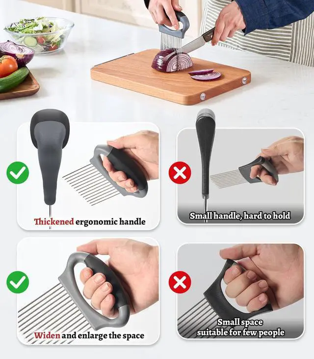 Alt view image 2 of 7 - Large Onion Slicer Holder, Stainless Steel Onion Holder for Slicing, Multi-Purpose Vegetable Chopper Tomato Slicer, Food Cutter Assistant Tool for Potato, Avocado, Egg, Lemon, Fruit, Meat Tenderizer