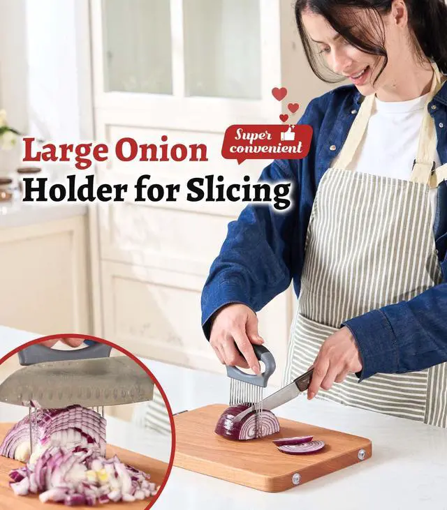 Alt view image 3 of 7 - Large Onion Slicer Holder, Stainless Steel Onion Holder for Slicing, Multi-Purpose Vegetable Chopper Tomato Slicer, Food Cutter Assistant Tool for Potato, Avocado, Egg, Lemon, Fruit, Meat Tenderizer