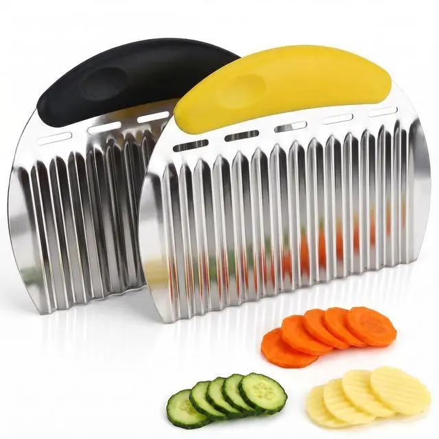 Main image of Stainless Steel Crinkle Chopper & French Fry Cutter Heavy Duty Wavy Potato Slicer for Vegetables Fruits Cheese Kitchen Gadget Vegetable Chopping Tool (Black & Yellow)