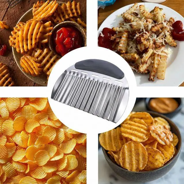 Alt view image 4 of 7 - Stainless Steel Crinkle Chopper & French Fry Cutter Heavy Duty Wavy Potato Slicer for Vegetables Fruits Cheese Kitchen Gadget Vegetable Chopping Tool (Black & Yellow)
