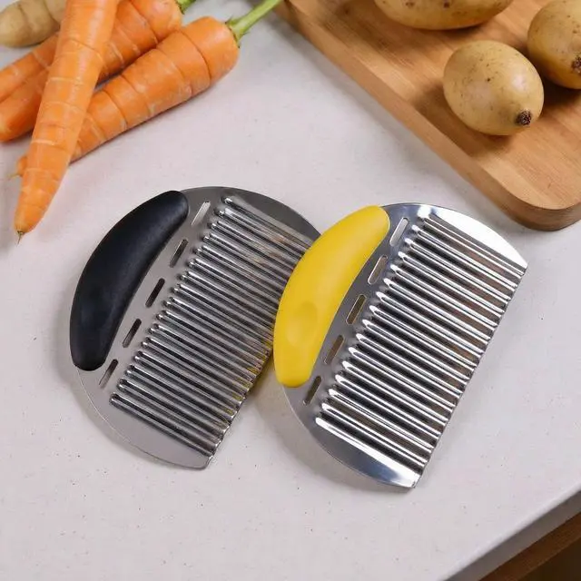 Alt view image 5 of 7 - Stainless Steel Crinkle Chopper & French Fry Cutter Heavy Duty Wavy Potato Slicer for Vegetables Fruits Cheese Kitchen Gadget Vegetable Chopping Tool (Black & Yellow)