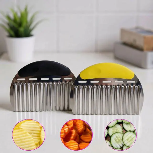 Alt view image 6 of 7 - Stainless Steel Crinkle Chopper & French Fry Cutter Heavy Duty Wavy Potato Slicer for Vegetables Fruits Cheese Kitchen Gadget Vegetable Chopping Tool (Black & Yellow)