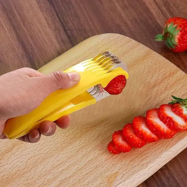 Alt view image 4 of 6 - Yellow Food Manual Slicer, Stainless Steel Food Slicer, Banana Strawberry Cucumber Carrot Egg Vegetable Fruit Multifunctional, Handheld Portable Peeling, Grating and Slicing Tools