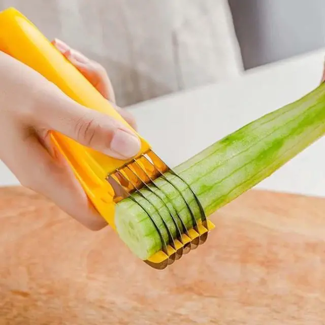 Alt view image 6 of 6 - Yellow Food Manual Slicer, Stainless Steel Food Slicer, Banana Strawberry Cucumber Carrot Egg Vegetable Fruit Multifunctional, Handheld Portable Peeling, Grating and Slicing Tools