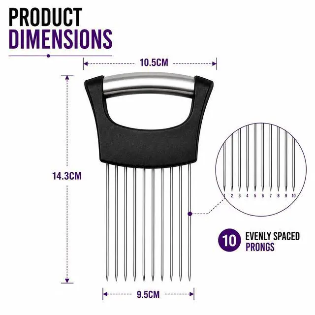 Alt view image 7 of 7 - Slicer Holder, 304 Stainless Steel Onion Cutter Tool with 10 Prongs, Vegetable Cutting Guide for Safe & Even Slicing, Food Prep Holder for Onion, Tomato & Potato