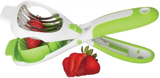 Main image of Handy Dandy Slicer For Eggs, Fruit, Mushrooms, Stainless Steel Blades, Non-Slip Grip, Spring-Loaded Action
