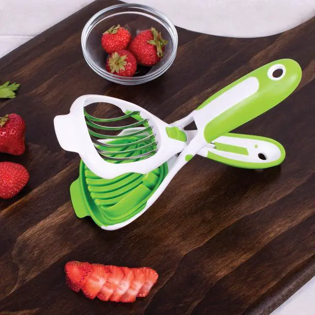 Alt view image 3 of 6 - Handy Dandy Slicer For Eggs, Fruit, Mushrooms, Stainless Steel Blades, Non-Slip Grip, Spring-Loaded Action
