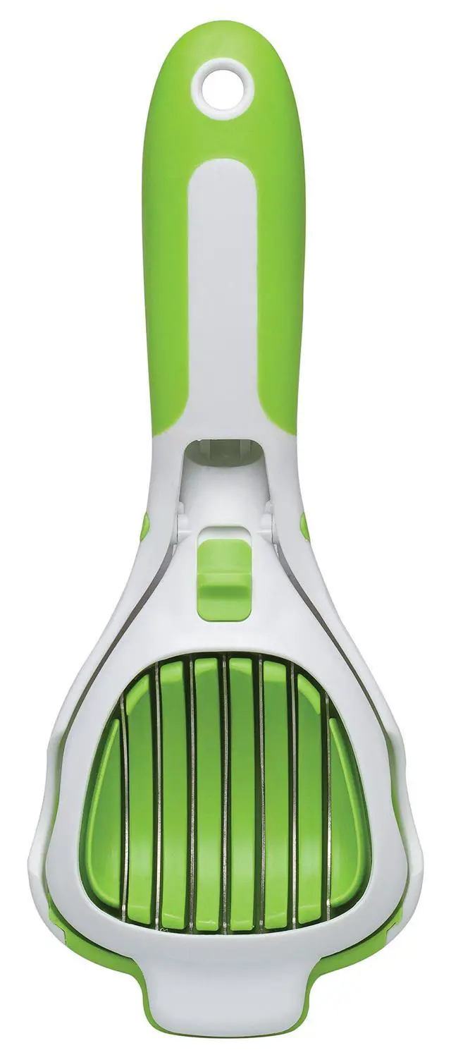 Alt view image 5 of 6 - Handy Dandy Slicer For Eggs, Fruit, Mushrooms, Stainless Steel Blades, Non-Slip Grip, Spring-Loaded Action