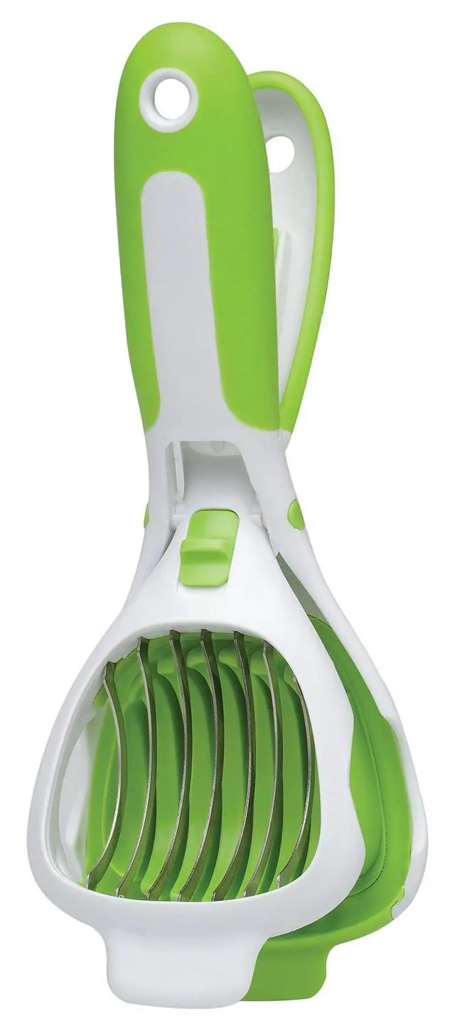 Alt view image 6 of 6 - Handy Dandy Slicer For Eggs, Fruit, Mushrooms, Stainless Steel Blades, Non-Slip Grip, Spring-Loaded Action