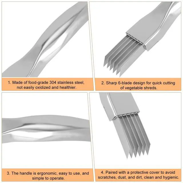 Alt view image 3 of 7 - Shred Silk Knifes, Stainless Steel Scallion Shredder Tool Green Onion Slicer Cutter with 3 Lids Multifunctional Kitchen Vegetable Chopper Suitable for Garlic Ginger Chili Herbs