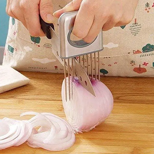 Alt view image 4 of 7 - Stainless Steel Onion Cut Holder Slicer With 10 Even Prong Easy Hold Vegetable To Cut Tomato Lemon Potatoes And Loosen Meat Kitchen Tools(Silver)