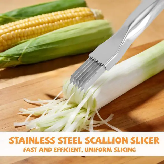 Alt view image 4 of 7 - Shred Silk Knifes, Stainless Steel Scallion Shredder Tool Green Onion Slicer Cutter with 3 Lids Multifunctional Kitchen Vegetable Chopper Suitable for Garlic Ginger Chili Herbs