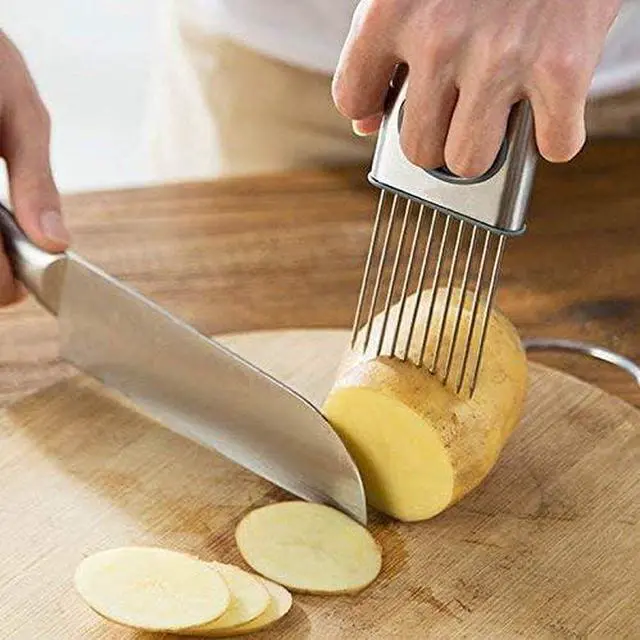 Alt view image 6 of 7 - Stainless Steel Onion Cut Holder Slicer With 10 Even Prong Easy Hold Vegetable To Cut Tomato Lemon Potatoes And Loosen Meat Kitchen Tools(Silver)