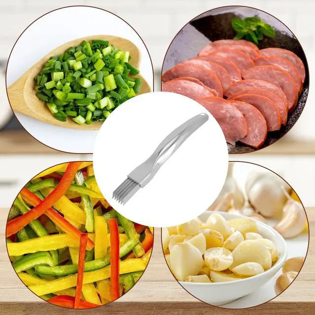 Alt view image 5 of 7 - Shred Silk Knifes, Stainless Steel Scallion Shredder Tool Green Onion Slicer Cutter with 3 Lids Multifunctional Kitchen Vegetable Chopper Suitable for Garlic Ginger Chili Herbs