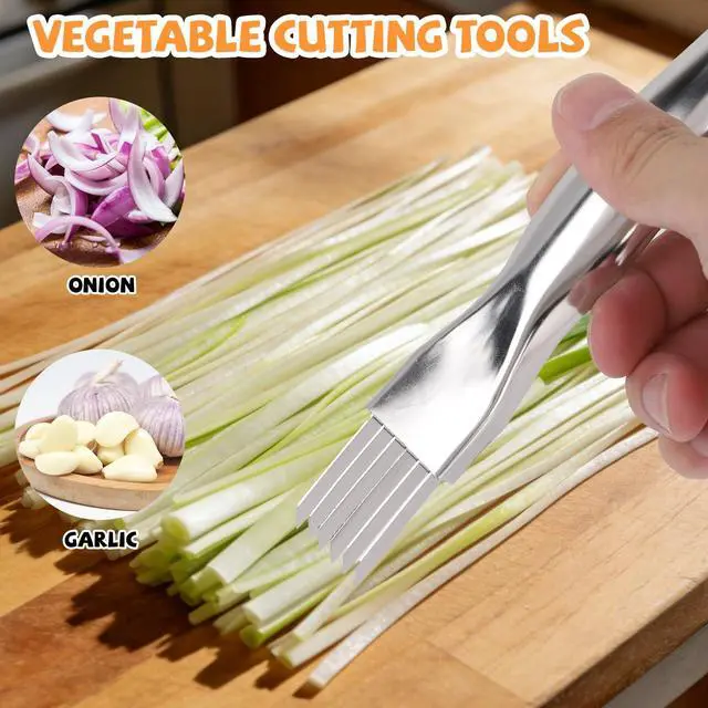 Alt view image 7 of 7 - Shred Silk Knifes, Stainless Steel Scallion Shredder Tool Green Onion Slicer Cutter with 3 Lids Multifunctional Kitchen Vegetable Chopper Suitable for Garlic Ginger Chili Herbs