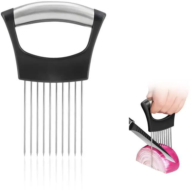 Main image of Onion Holder for Slicing, Upgraded Stainless Steel Onion Slicer Holder with Ergonomic Handle, Tomato Cutter, Vegetable Slicing Tool, Meat Tenderizer, Kitchen Food Cutting Gadget