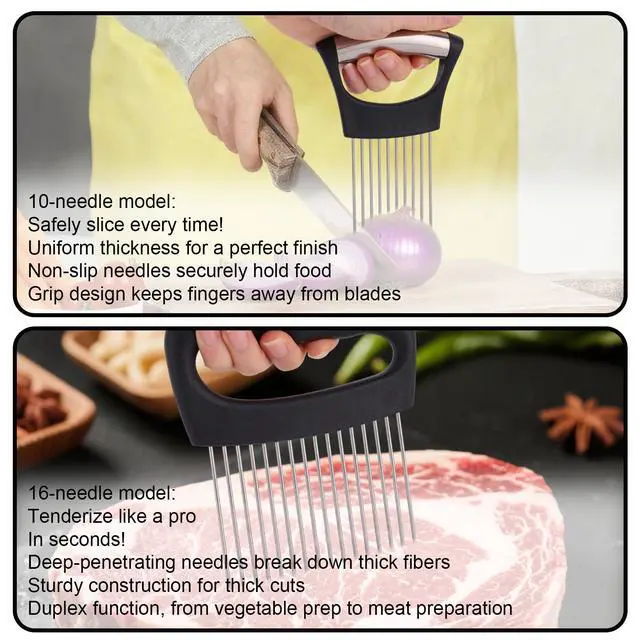 Alt view image 5 of 7 - Onion Holder for Slicing, Extra-Large Onion Slicer Tool Kit with 16 Long Needles & 10 Long Needles Vegetable Chopper Cutter Kitchen Appliance Gadget Utensils for Tomatoes Potatoes Meat Tenderizer
