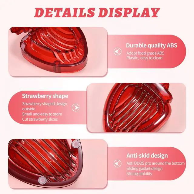 Alt view image 3 of 7 - Strawberry Slicer, Strawberry Fruit Cutter Slicer Kitchen Gadget Set, Kids Egg Slicer, Fruit Slicing Tool with Stainless Steel Blade