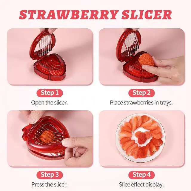 Alt view image 4 of 7 - Strawberry Slicer, Strawberry Fruit Cutter Slicer Kitchen Gadget Set, Kids Egg Slicer, Fruit Slicing Tool with Stainless Steel Blade