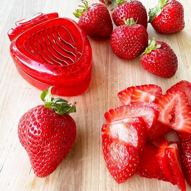 Alt view image 2 of 2 - Strawberry Shaped Fruit Slicing Tool with Stainless Steel Blades