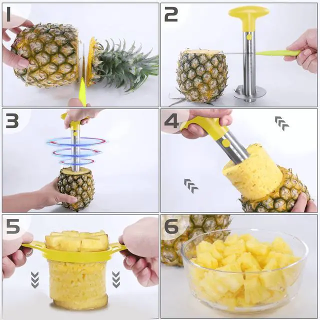 Alt view image 3 of 7 - Pineapple Corer Cutter, Stainless Steel Fruit Peeler Slicer - Upgraded, Reinforced Thicker Blade, Core Remover with Measure Mark, Kitchen Tool for Diced Pineapple Rings