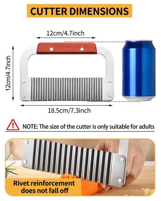 Alt view image 2 of 7 - Crinkle Cutter Stainless Steel Potato Slicer Heavy Duty Wavy Crinkle Cutting Chopping Tools with Wooden Handle for Carrot Veggies