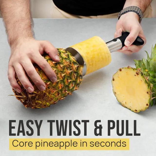 Alt view image 2 of 7 - Stainless Steel Pineapple Corer & Slicer Heavy Duty Pineapple Cutter & Eye Removal Tool Effortless Core Remover Tool with Sharp Reinforced Blade & Ergonomic Handle - Black