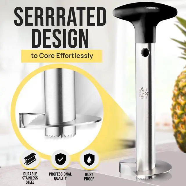 Alt view image 6 of 7 - Stainless Steel Pineapple Corer & Slicer Heavy Duty Pineapple Cutter & Eye Removal Tool Effortless Core Remover Tool with Sharp Reinforced Blade & Ergonomic Handle - Black