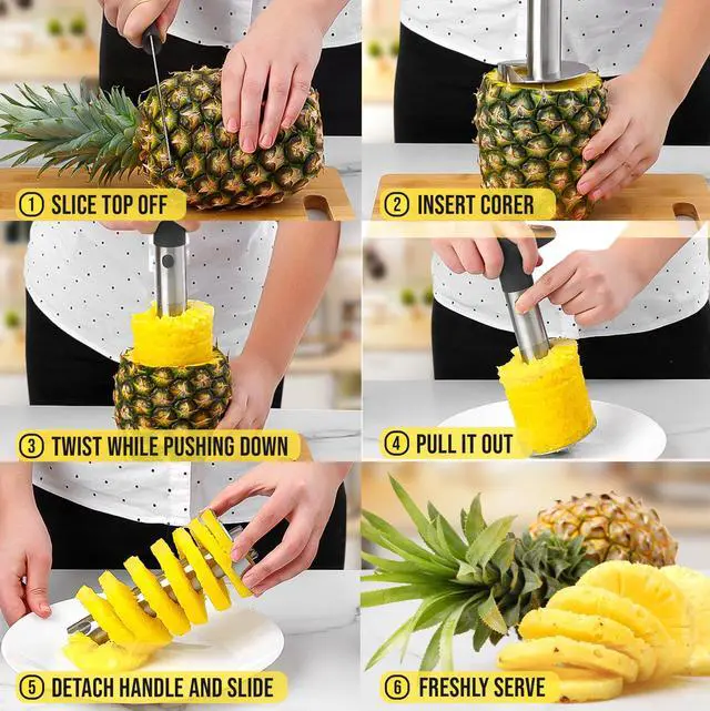 Alt view image 3 of 7 - Stainless Steel Pineapple Corer & Slicer Heavy Duty Pineapple Cutter & Eye Removal Tool Effortless Core Remover Tool with Sharp Reinforced Blade & Ergonomic Handle - Black