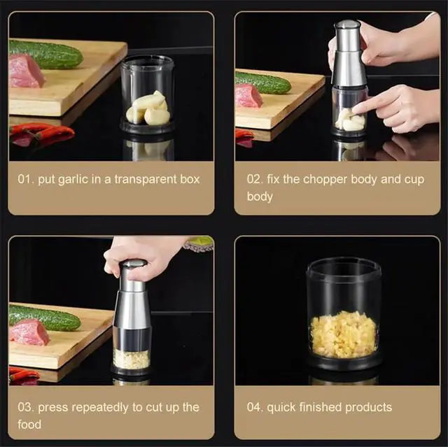 Alt view image 3 of 7 - Manual Garlic Chopper Garlic Crusher Pressing Handheld Food Chopper Slicer Vegetable Cooking Crusher Stainless Steel Home Kitchen Accessories, Silver