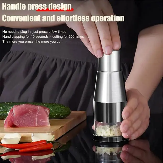 Alt view image 4 of 7 - Manual Garlic Chopper Garlic Crusher Pressing Handheld Food Chopper Slicer Vegetable Cooking Crusher Stainless Steel Home Kitchen Accessories, Silver