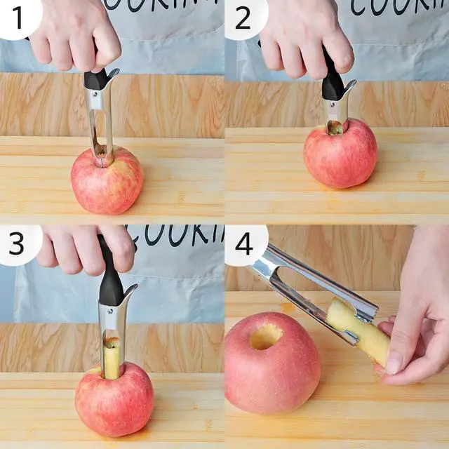 Alt view image 6 of 7 - Slicer & Corer Set, Apple Cutter and Fruit Slicer with Sharp Stainless Steel Blades and Ergonomic Non-Slip Handles, Ideal for Cutting a Wide Range of Fruits, Black
