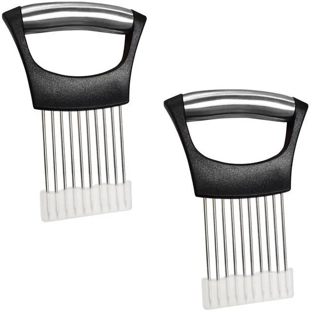 Main image of Onion Slicer Holder Stainless Steel Meat Holder, Meat Chopper | Multi-Purpose Kitchen Safety Tool for Fruits, Vegetables & Meat | Easy Clean, Uniform Slices | (Black)