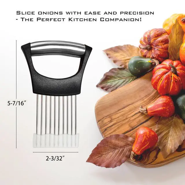 Alt view image 4 of 4 - Onion Slicer Holder Stainless Steel Meat Holder, Meat Chopper | Multi-Purpose Kitchen Safety Tool for Fruits, Vegetables & Meat | Easy Clean, Uniform Slices | (Black)