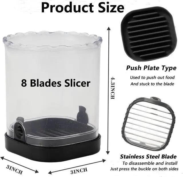 Alt view image 2 of 7 - Fruit Slicer Cup,Strawberry Cutter Slicer with Stainless Blades for Egg Banana Cucumber Mushroom,Detachable Kitchen Gadget Tool Vegetable Salad Cut Slice -Precision Berry Cutter Black