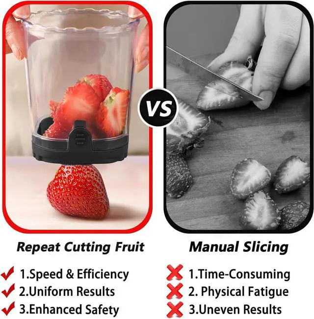 Alt view image 4 of 7 - Fruit Slicer Cup,Strawberry Cutter Slicer with Stainless Blades for Egg Banana Cucumber Mushroom,Detachable Kitchen Gadget Tool Vegetable Salad Cut Slice -Precision Berry Cutter Black