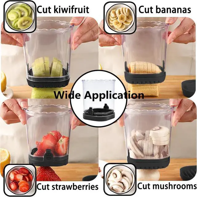 Alt view image 6 of 7 - Fruit Slicer Cup,Strawberry Cutter Slicer with Stainless Blades for Egg Banana Cucumber Mushroom,Detachable Kitchen Gadget Tool Vegetable Salad Cut Slice -Precision Berry Cutter Black