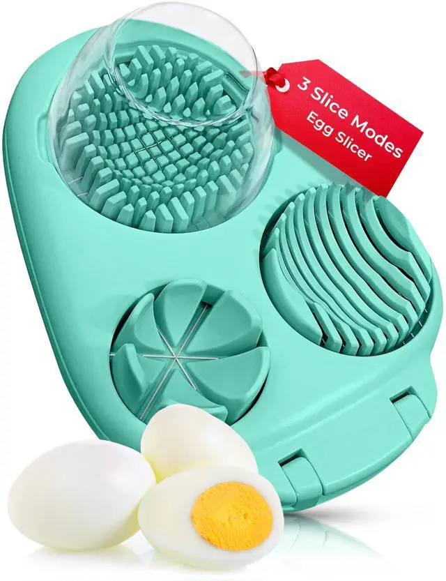 Main image of Egg Slicer for Hard Boiled Eggs - 3 Slice Modes Egg Cutter, Heavy Duty, Stainless Steel Dicer - Kitchen Chopper Tool for Strawberry, Mushroom, Grape, Cherry Tomato - Mint Green