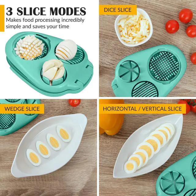 Alt view image 3 of 7 - Egg Slicer for Hard Boiled Eggs - 3 Slice Modes Egg Cutter, Heavy Duty, Stainless Steel Dicer - Kitchen Chopper Tool for Strawberry, Mushroom, Grape, Cherry Tomato - Mint Green