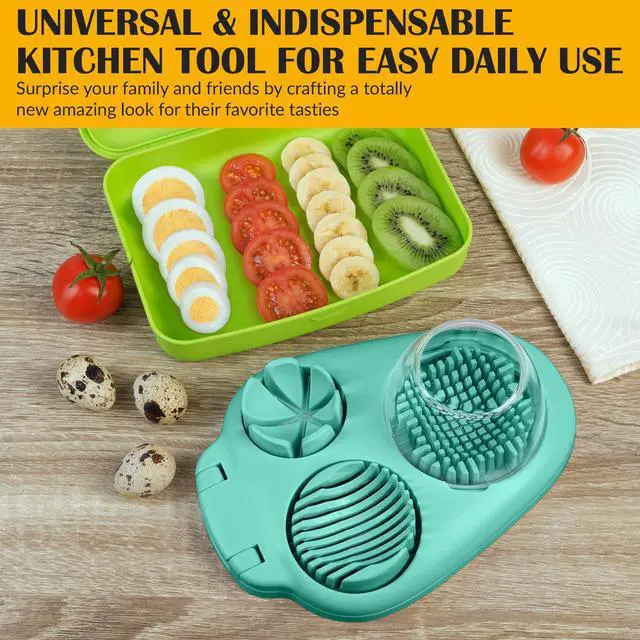 Alt view image 7 of 7 - Egg Slicer for Hard Boiled Eggs - 3 Slice Modes Egg Cutter, Heavy Duty, Stainless Steel Dicer - Kitchen Chopper Tool for Strawberry, Mushroom, Grape, Cherry Tomato - Mint Green