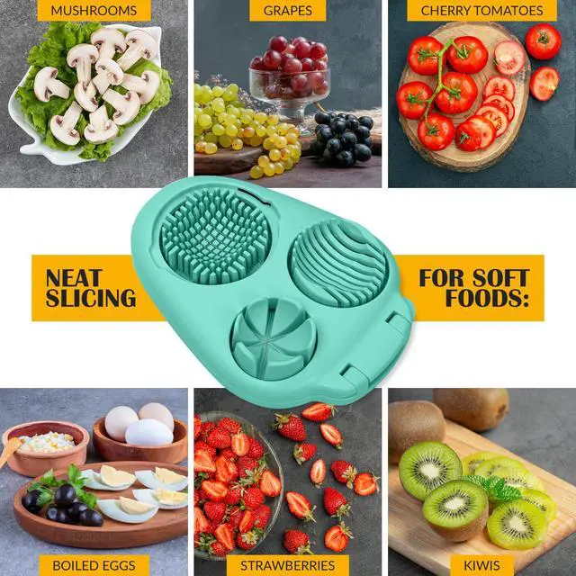 Alt view image 5 of 7 - Egg Slicer for Hard Boiled Eggs - 3 Slice Modes Egg Cutter, Heavy Duty, Stainless Steel Dicer - Kitchen Chopper Tool for Strawberry, Mushroom, Grape, Cherry Tomato - Mint Green