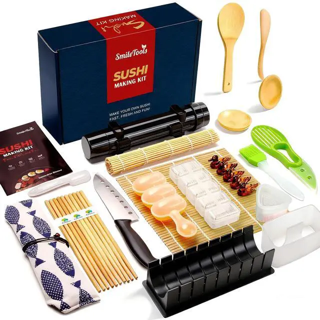 Main image of Sushi Making Kit, 28 in 1 Sushi Roller Kit with Bamboo Mats, Sushi Bazooka, Nigiri Gunkan Sushi Mold, Musubi Maker, Rice Ball Mold & More