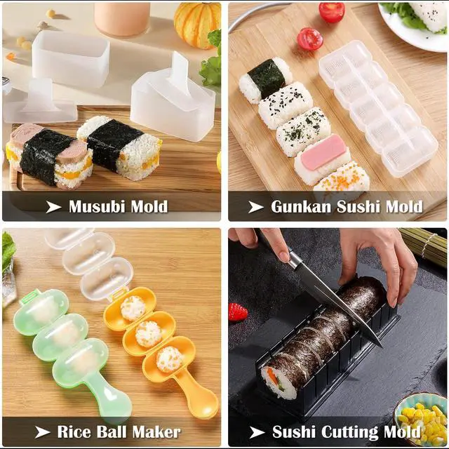 Alt view image 2 of 7 - Sushi Making Kit, 28 in 1 Sushi Roller Kit with Bamboo Mats, Sushi Bazooka, Nigiri Gunkan Sushi Mold, Musubi Maker, Rice Ball Mold & More